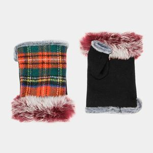 Coral/Red Plaid Fingerless Gloves